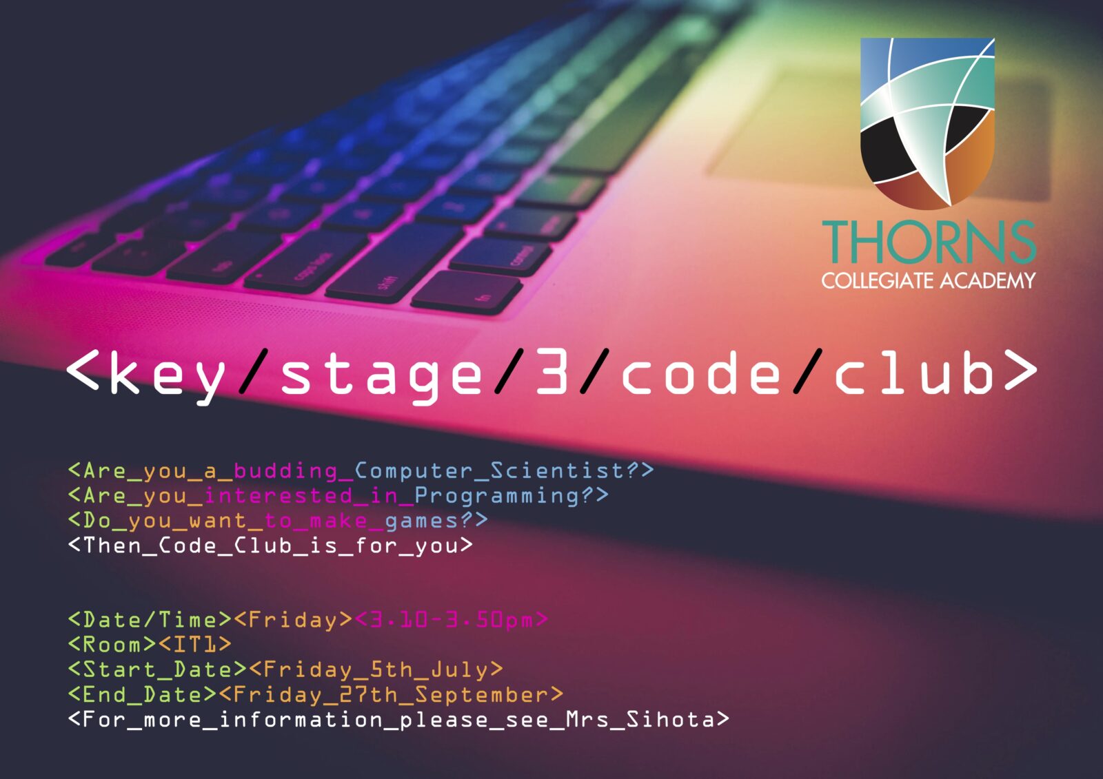 code club poster – THORNS COLLEGIATE ACADEMY